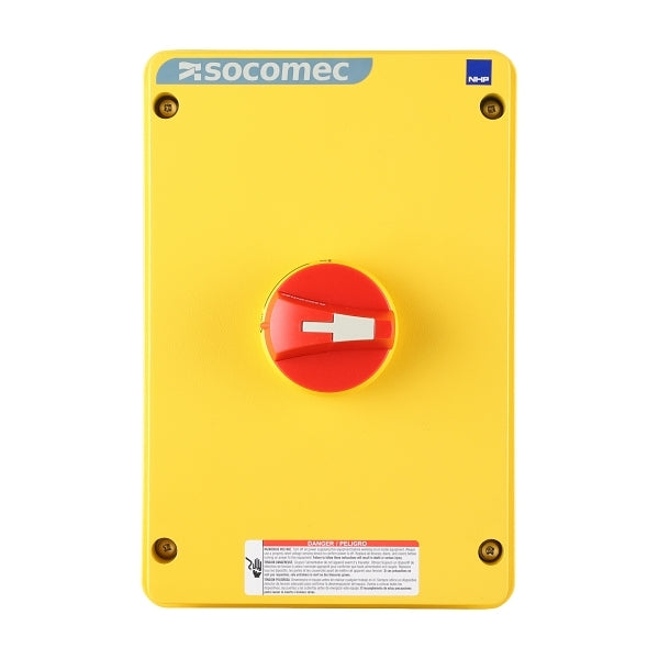 Socomec ISO Enclosed Isolator, IP 65 Aluminium Yellow, Handle - Red, 3P 63A***EMAIL/TEXT FOR PRICING***