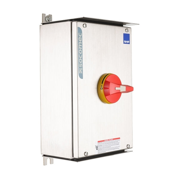 Socomec ISO Enclosed Isolator, IP 65 Stainless Steel, Handle - Red, 4 Pole 100A***EMAIL/TEXT FOR PRICING***