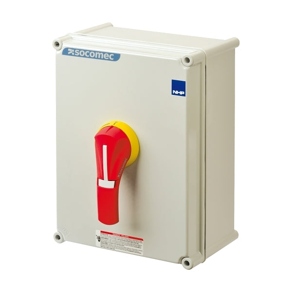 Socomec ISO Enclosed Isolator, IP 65 Plastic Grey, Handle - Red, 4P 160A***EMAIL/TEXT FOR PRICING***