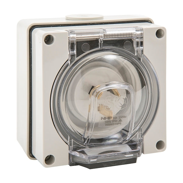 NHP ISO Appliance Inlet, 3 Flat Pins 10A 250V AC, w/ Base 38mm, Grey***EMAIL/TEXT FOR PRICING***