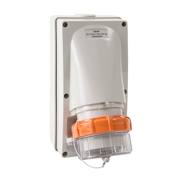 NHP ISO Appliance Inlet, 3 Round Pins 20A 250V AC, with Base 38mm, Grey***EMAIL/TEXT FOR PRICING***