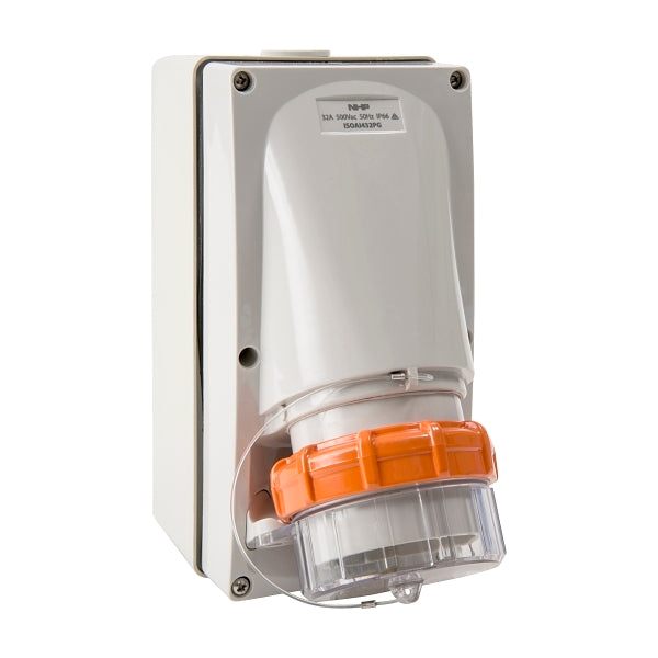 NHP ISO Appliance Inlet, 4 Round Pins 32A 500V AC, with Base 63mm, Grey***EMAIL/TEXT FOR PRICING***