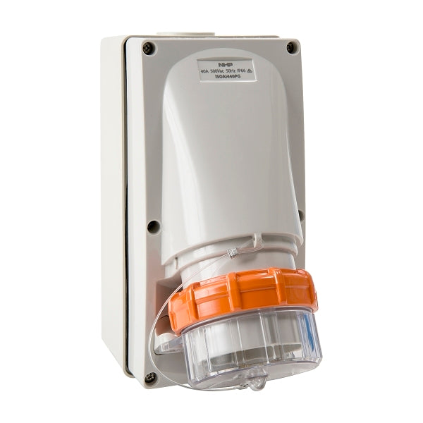 NHP ISO Appliance Inlet, 4 Round Pins 40A 500V AC, with Base 63mm, Grey***EMAIL/TEXT FOR PRICING***
