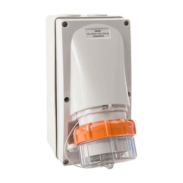 NHP ISO Appliance Inlet, 4 Round Pins 50A 500V AC, with Base 63mm, Grey***EMAIL/TEXT FOR PRICING***