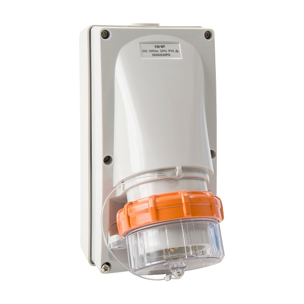 NHP ISO Appliance Inlet, 5 Round Pins 20A 500V AC, w/ Base 38mm, Grey***EMAIL/TEXT FOR PRICING***
