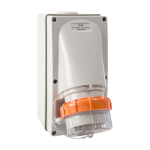 NHP ISO Appliance Inlet, 5 Round Pins 32A 500V AC, w/ Base 63mm, Grey***EMAIL/TEXT FOR PRICING***
