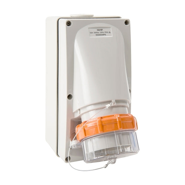 NHP ISO Appliance Inlet, 5 Round Pins 50A 500V AC, w/ Base 63mm, Grey***EMAIL/TEXT FOR PRICING***