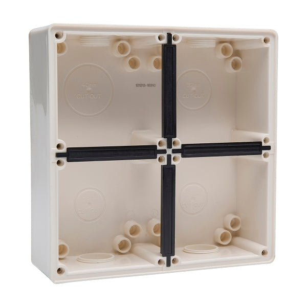 NHP ISO Back Box/Base, 4 Gang (2 x 2) - Large 63mm depth, Resistant White***EMAIL/TEXT FOR PRICING***