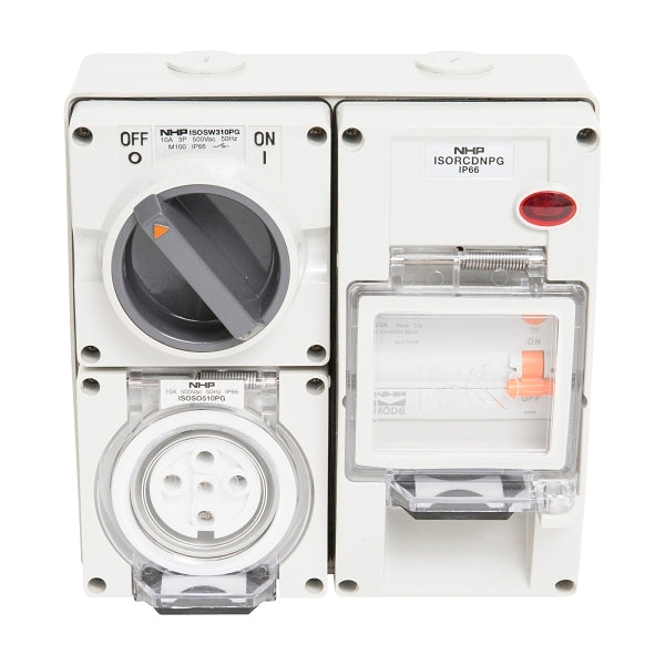 NHP ISO Switched Socket Outlet - RCD, 5 Round Pins 10A 500V AC, with Base, GY***EMAIL/TEXT FOR PRICING***