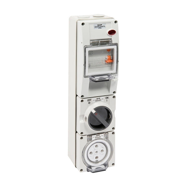 NHP ISO Switched Socket Outlet - RCD, 5 Round Pins 20A 500V AC, with Base - Inline, GY***EMAIL/TEXT FOR PRICING***