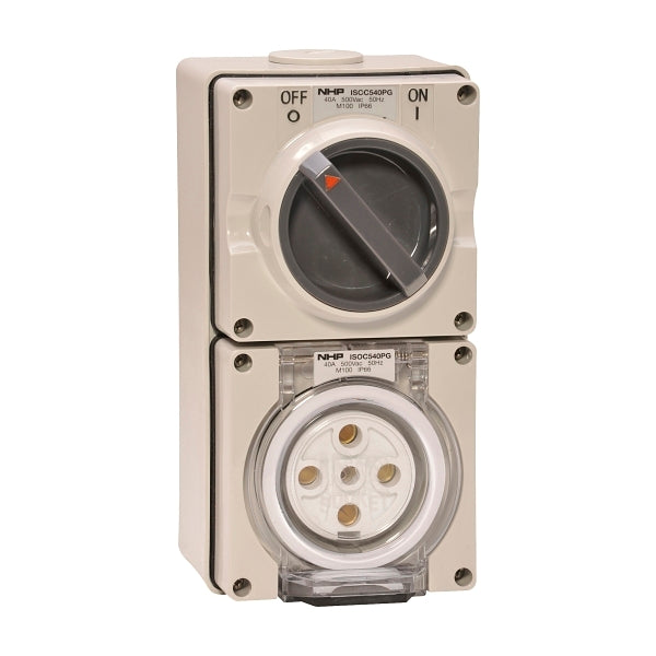 NHP ISO Switched Socket Outlet, 5 Round Pins 40A 500V AC, with Base, GY***EMAIL/TEXT FOR PRICING***