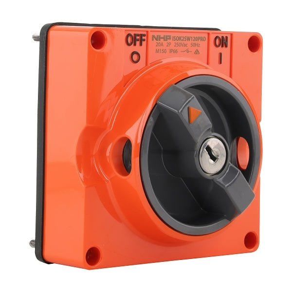 NHP ISO Surface Switch - Key, Lock in ON/OFF, 2 Pole 20A 250V AC, w/o Base, Resistant Orange***EMAIL/TEXT FOR PRICING***