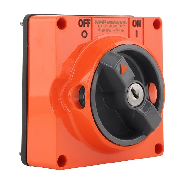 NHP ISO Surface Switch - Key, Lock in ON/OFF, 3 Pole 32A 500V AC, w/o Base, Resistant Orange***EMAIL/TEXT FOR PRICING***