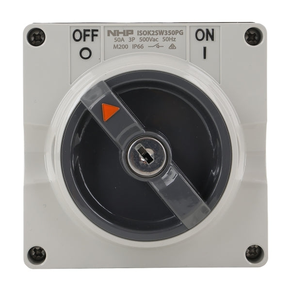 NHP ISO Surface Switch - Key, Lock in ON/OFF, 3 Pole 50A 500V AC, w/o Base, Grey***EMAIL/TEXT FOR PRICING***