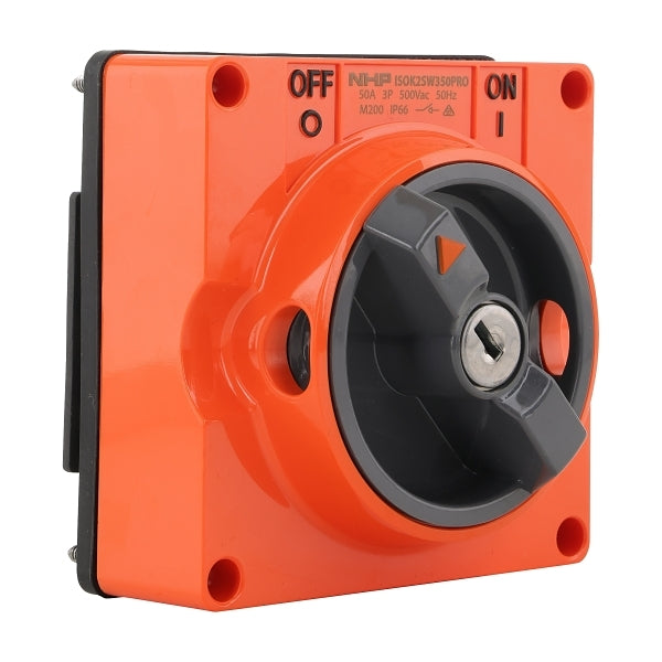 NHP ISO Surface Switch - Key, Lock in ON/OFF, 3 Pole 50A 500V AC, w/o Base, Resistant Orange***EMAIL/TEXT FOR PRICING***