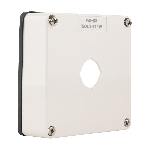 NHP ISO Cover - Cutout (1 x 22 5mm), 1 Gang - Shallow D38mm, Resistant White***EMAIL/TEXT FOR PRICING***