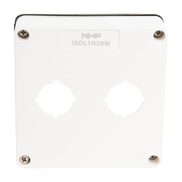NHP ISO Cover - Cutout (2 x 22 5mm), 1 Gang - Shallow D38mm, Resistant White***EMAIL/TEXT FOR PRICING***