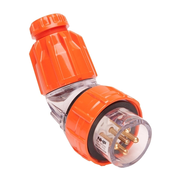 NHP ISO Plug - Angled, 5 Round Pins, 20A 500V AC, Electric Orange***EMAIL/TEXT FOR PRICING***