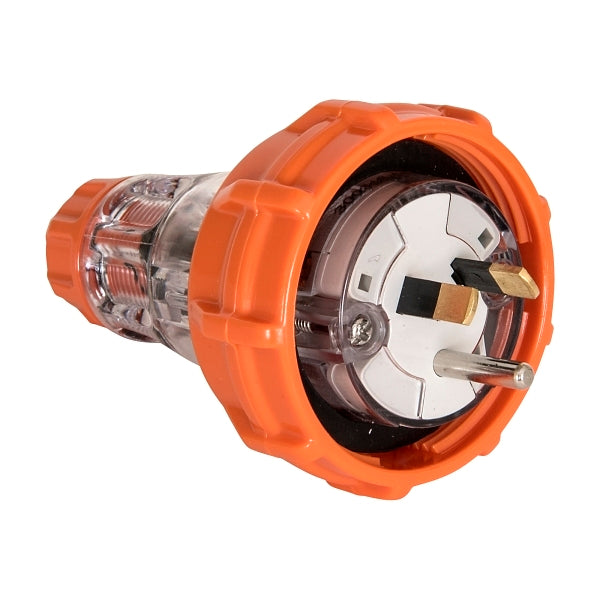 NHP ISO Plug - Straight, 2 Flat Pins 1 Round Earth, 10A 250V AC, Electric Orange***EMAIL/TEXT FOR PRICING***