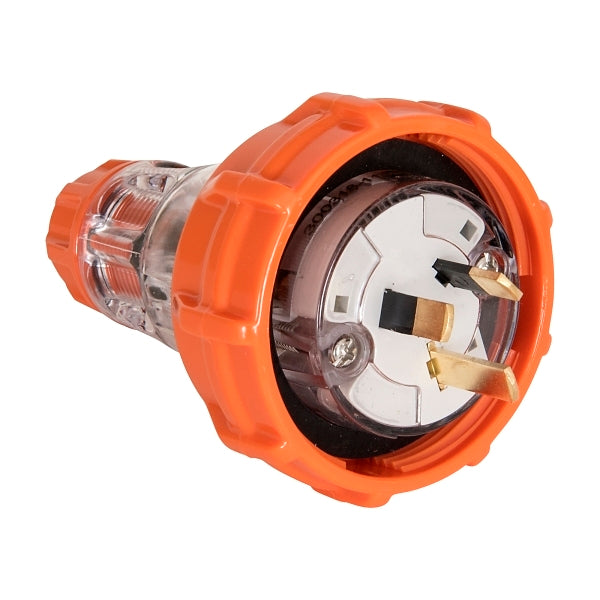 NHP ISO Plug - Straight, 3 Flat Pins, 10A 250V AC, Electric Orange***EMAIL/TEXT FOR PRICING***