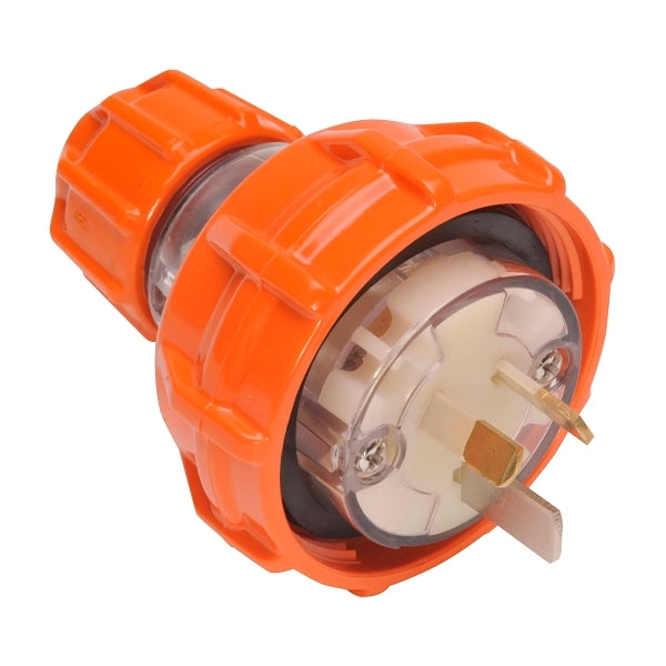 NHP ISO Plug - Straight, 3 Flat Pins, 15A 250V AC, Electric Orange***EMAIL/TEXT FOR PRICING***