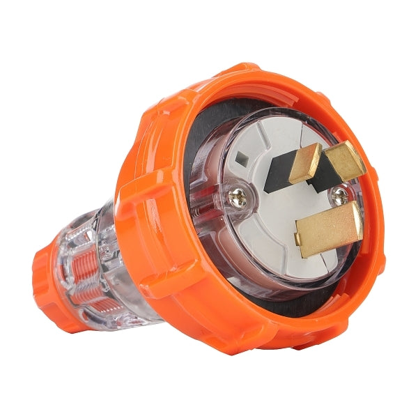 NHP ISO Plug - Straight, 3 Flat Pins, 20A 250V AC, Electric Orange***EMAIL/TEXT FOR PRICING***