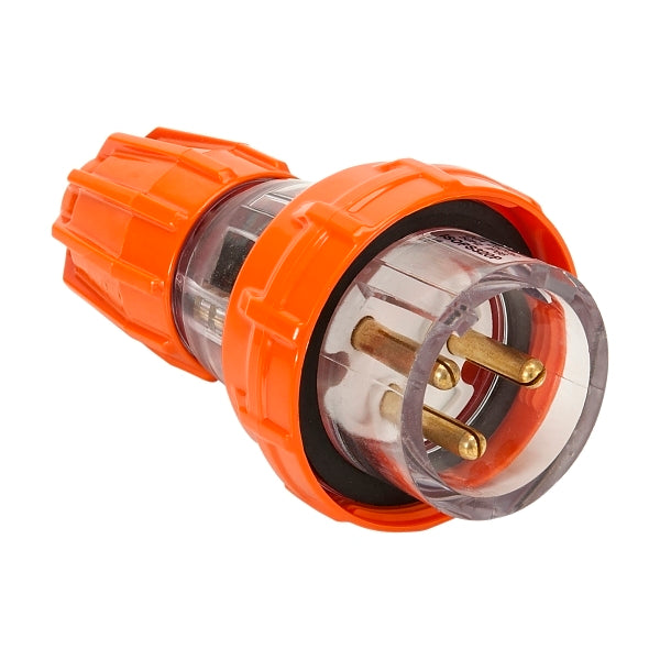 NHP ISO Plug - Straight, 3 Round Pins, 20A 250V AC, Electric Orange***EMAIL/TEXT FOR PRICING***