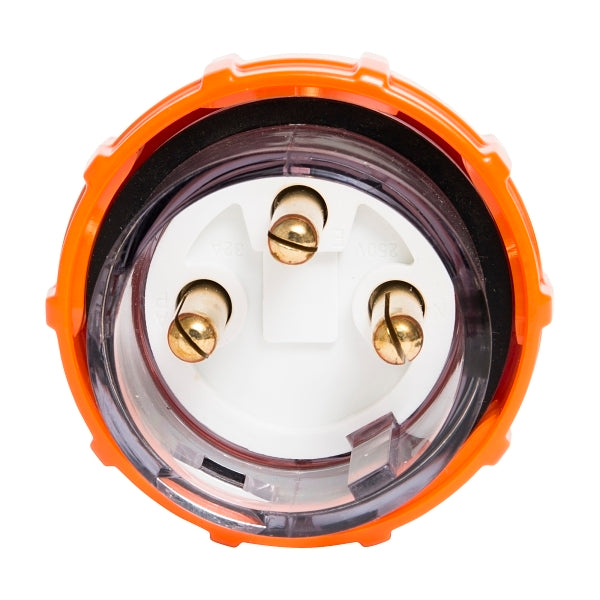 NHP ISO Plug - Straight, 3 Round Pins, 32A 250V AC, Electric Orange***EMAIL/TEXT FOR PRICING***