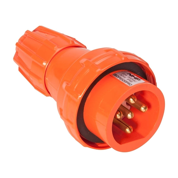 NHP ISO Plug - Straight, 5 Round Pins, 20A 500V AC, Resistant Orange***EMAIL/TEXT FOR PRICING***