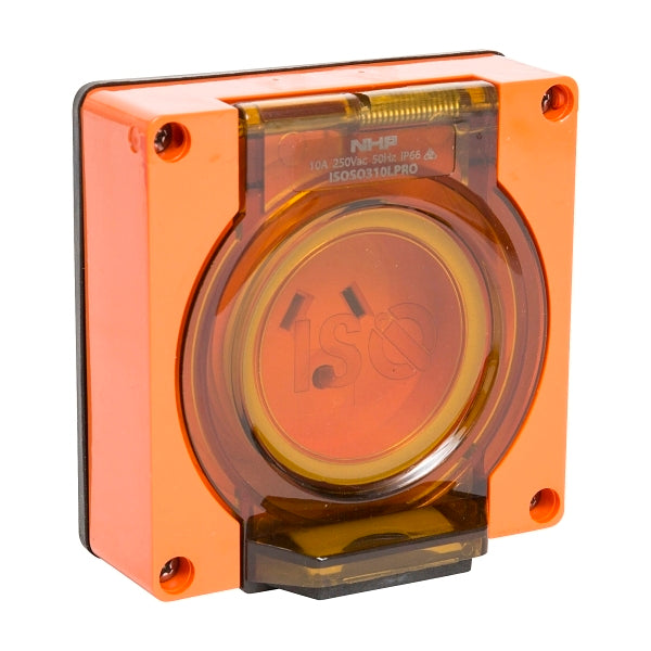 NHP ISO Socket Outlet, 2 Flat Pins + 1 Round Earth 10A 250V AC, w/o Base, Resistant Oange***EMAIL/TEXT FOR PRICING***