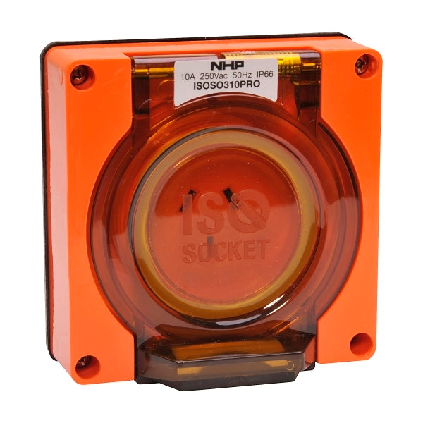 NHP ISO Socket Outlet, 3 Flat Pins 10A 250V AC, w/o Base, Resistant Orange***EMAIL/TEXT FOR PRICING***