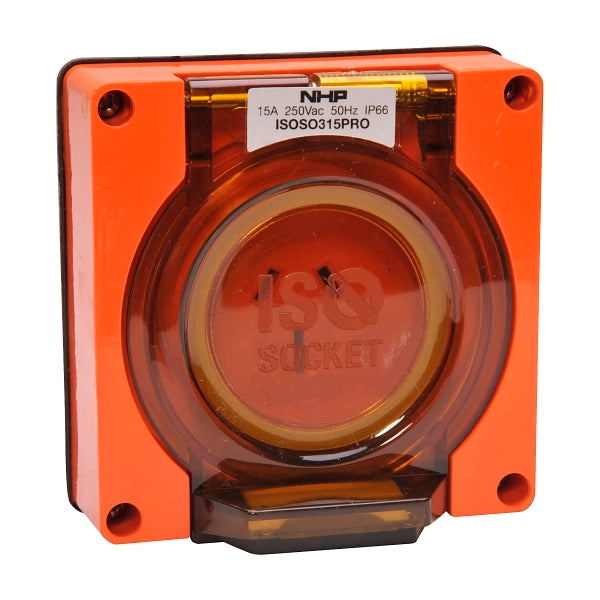 NHP ISO Socket Outlet, 3 Flat Pins 15A 250V AC, w/o Base, Resistant Orange***EMAIL/TEXT FOR PRICING***