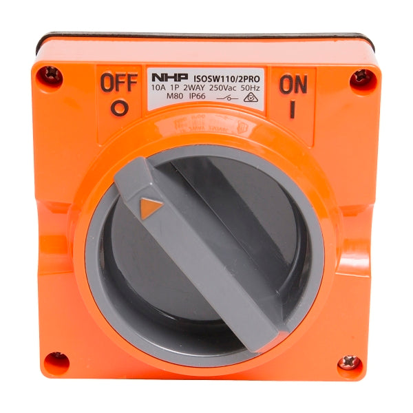 NHP ISO Surface Switch, 1 Pole 2 Way 10A 250V AC, w/o Base, Resistant Orange***EMAIL/TEXT FOR PRICING***