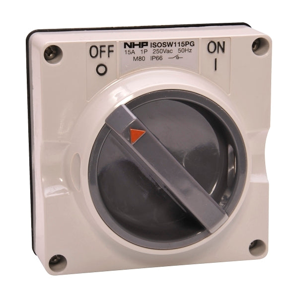 NHP ISO Surface Switch, 2 Pole 15A 250V AC, w/o Base, Grey***EMAIL/TEXT FOR PRICING***