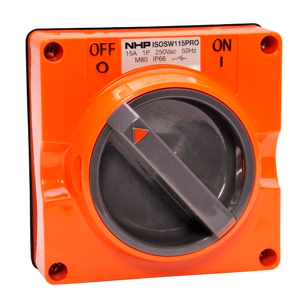 NHP ISO Surface Switch, 2 Pole 15A 250V AC, w/o Base, Resistant Orange***EMAIL/TEXT FOR PRICING***