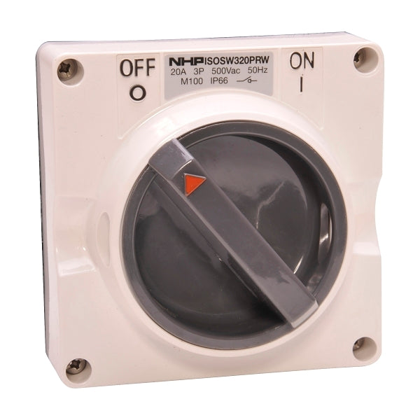 NHP ISO Surface Switch, 3 Pole 20A 500V AC, w/o Base, Resistant White***EMAIL/TEXT FOR PRICING***