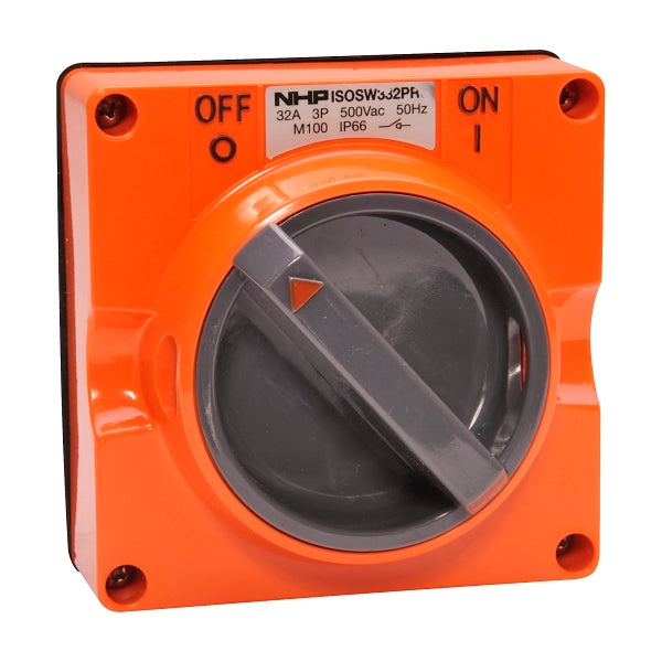 NHP ISO Surface Switch, 3 Pole 32A 500V AC, w/o Base, Resistant Orange***EMAIL/TEXT FOR PRICING***