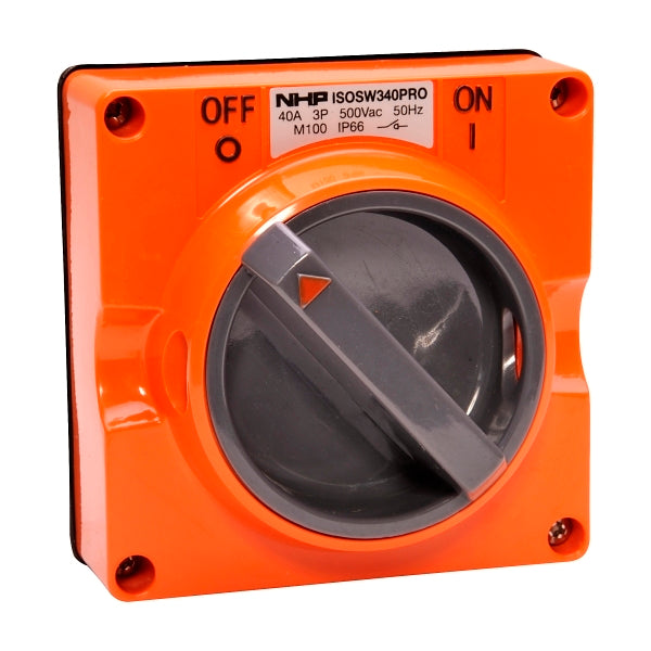 NHP ISO Surface Switch, 3 Pole 40A 500V AC, w/o Base, Resistant Orange***EMAIL/TEXT FOR PRICING***