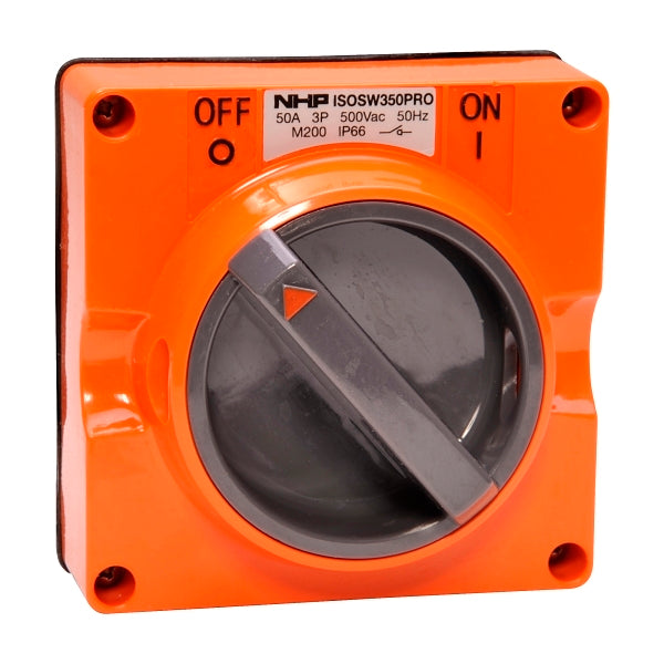 NHP ISO Surface Switch, 3 Pole 50A 500V AC, w/o Base, Resistant Orange***EMAIL/TEXT FOR PRICING***