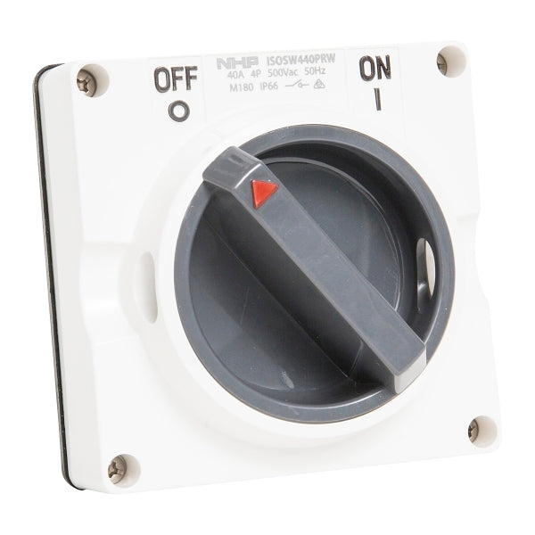 NHP ISO Surface Switch, 4 Pole 40A 500V AC, w/o Base, Resistant White***EMAIL/TEXT FOR PRICING***