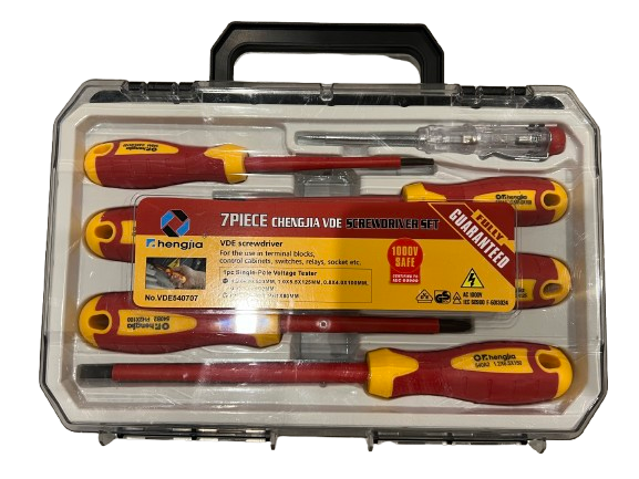 VDE Insulated Screwdriver Set 7 Piece 3 Flat + 3 Phillips + Tester