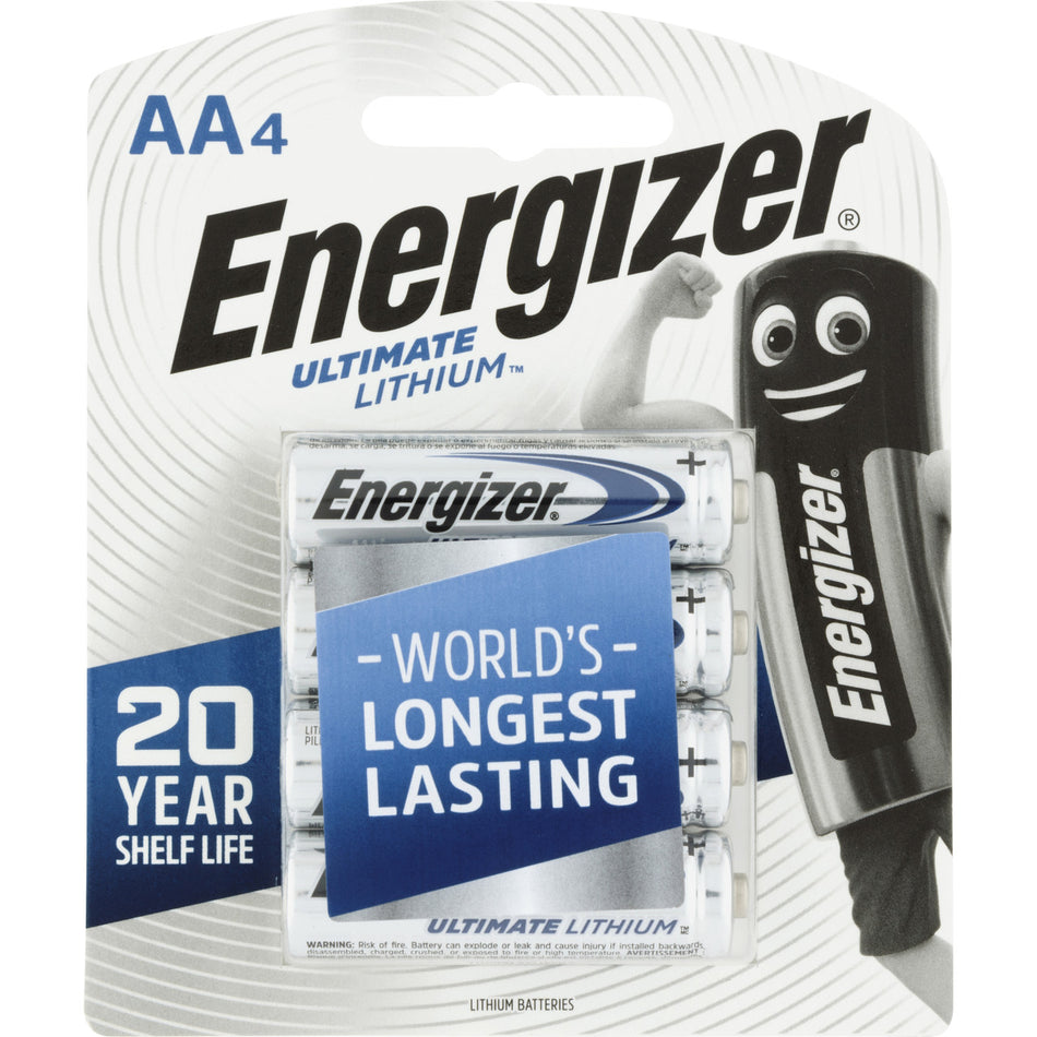 Energizer L91BP4T Ultimate Lithium AA 1.5V Batteries - 4 Pack