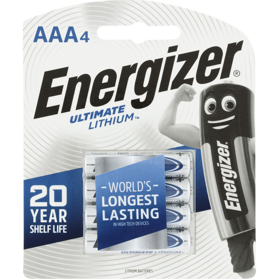 Energizer L92BP4T Ultimate Lithium AAA 1.5V Batteries - 4 Pack