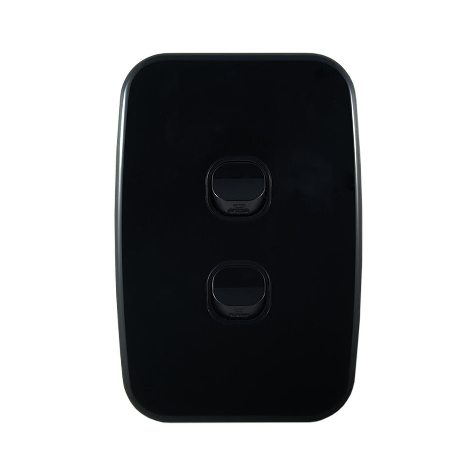 2 Gang Wall Switch Vertical Black LUNA