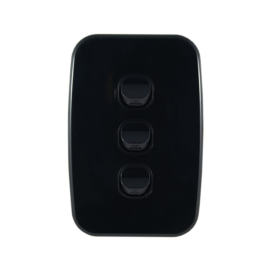 Light Switch 3 Gang – VERTICAL BLACK