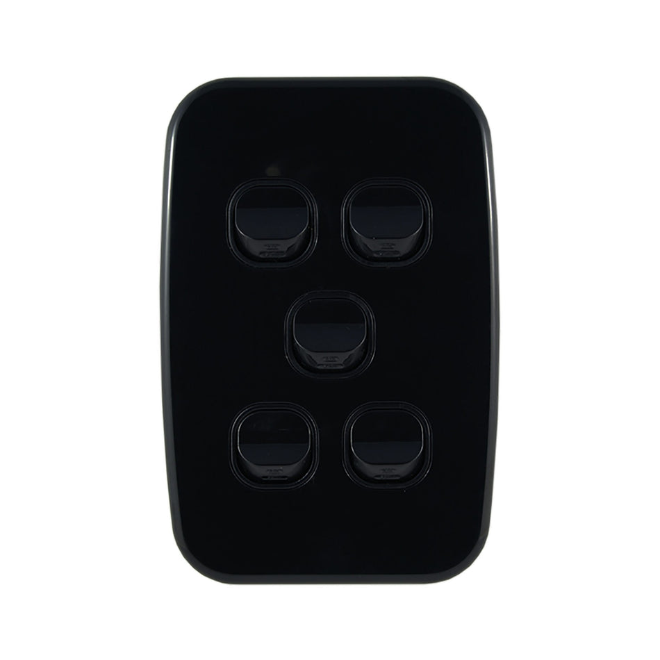 Light Switch 5 Gang – VERTICAL BLACK