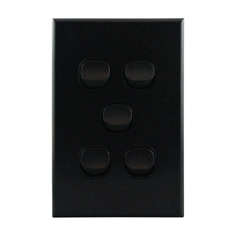 Light Switch 5 Gang – MATTE BLACK VERTICAL