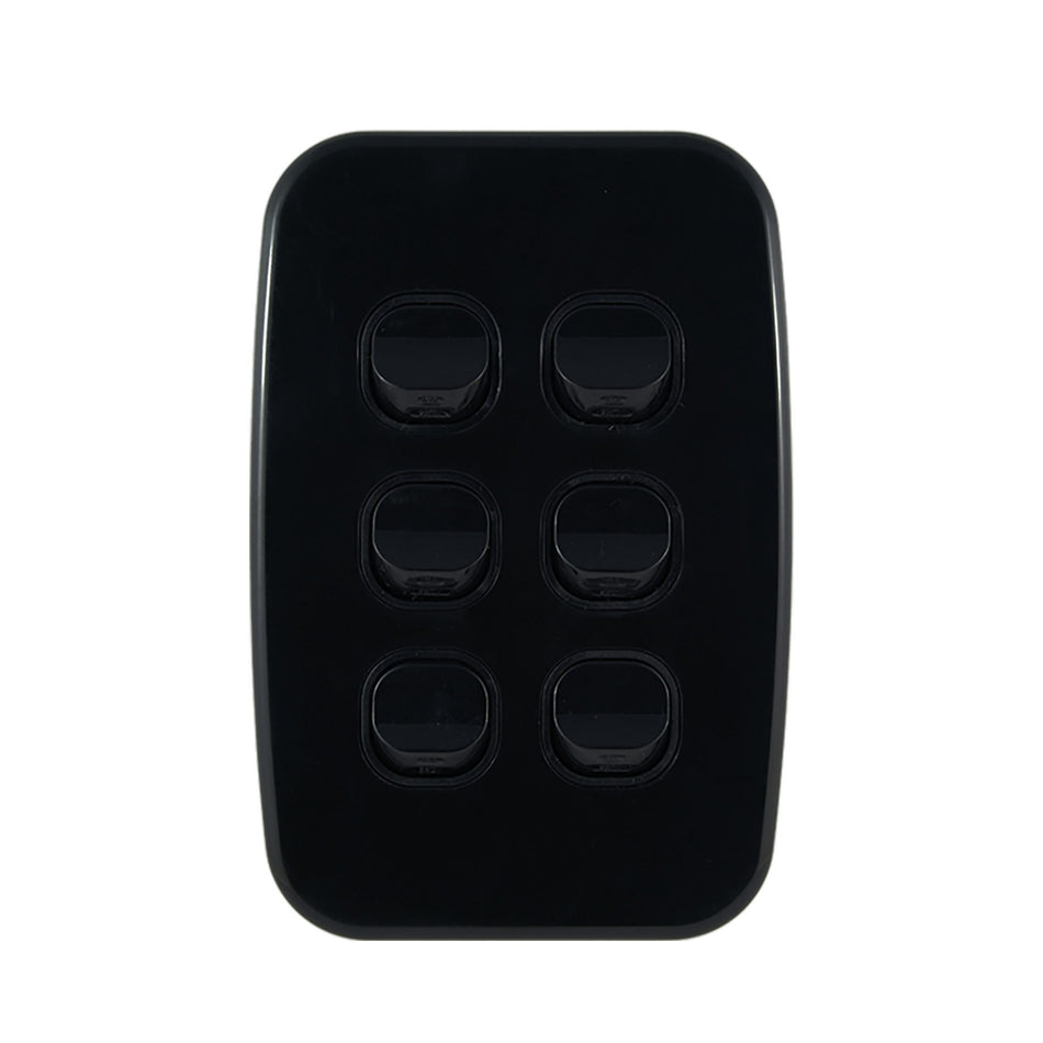 Light Switch 6 Gang – VERTICAL BLACK