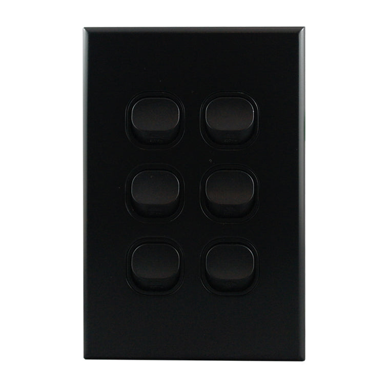 Light Switch 6 Gang – MATTE BLACK VERTICAL