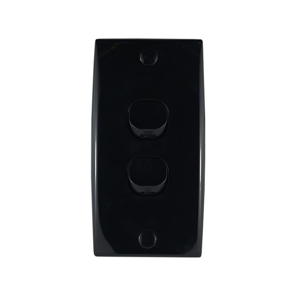 Intermediate Plate Light Switch 2 Gang – 78mm Mounting Centres BLACK